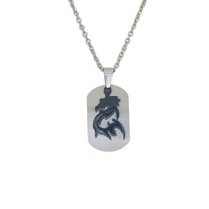 Silver Black Dragon Dog Tag Necklace Men Men's Jewelry 22 Inches Long